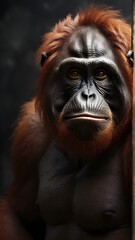 Wall Mural - Close-up of an awesome male orangutan with textured background and space for text, background image, generative AI