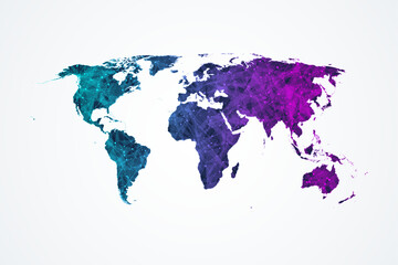 Aufkleber - World Map Vector With Connections Dots And Lines. Global Network Internet Connection World Map.