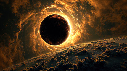 Wall Mural - solar eclipse against the background of the planet, creating a game of light and shadow in space