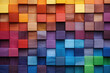 Colorful background of wooden blocks, showcasing a spectrum of hues ideal for artistic covers or creative projects.