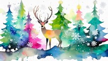 New Year S Set Of Illustrations Of Deer Fir Trees And Snowflakes On A White Background The Objects Are Cut Out Fragments Of Colorful Alcohol Ink Artwork