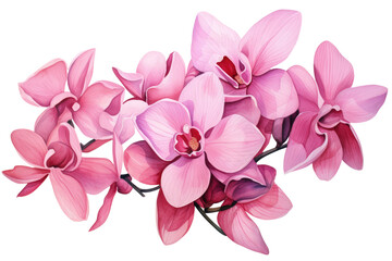 Wall Mural - Pink orchid petals watercolor illustration isolated. Postcards and greeting cards design.