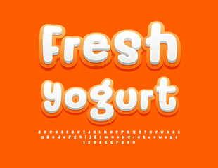 Poster - Vector bright label Fresh Yogurt. Playful handwritten Font. Funny 3D Alphabet Letters and Numberst.