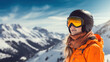 © PaulShlykov - Portrait of woman in alps. Ski vacation in skier uniform, helmet and goggles