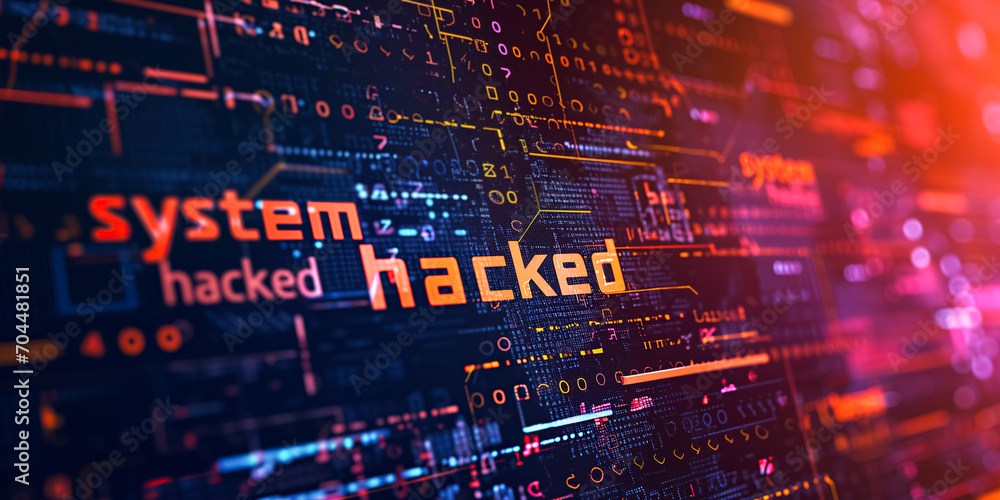 System hacking with info message. Background with a code on a blue ...