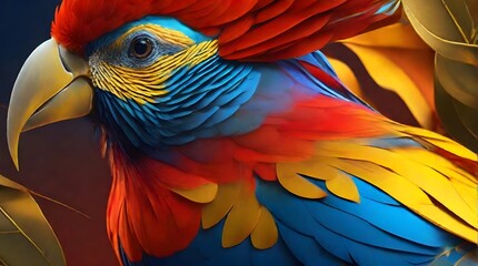 Wall Mural - Colorful macaw parrot on a dark background close-up