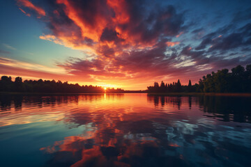 Beautiful summer sunrise over the lakena