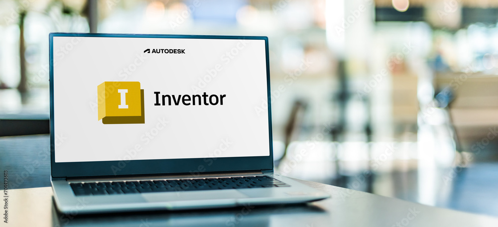 Laptop computer displaying logo of Autodesk Inventor Stock Photo ...