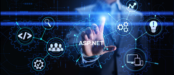 ASP.NET Development programming language concept on virtual screen.