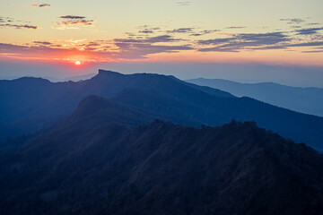 Wall Mural - Sunrise, morning fog and the mountain