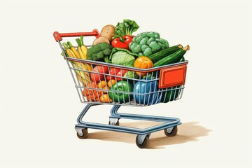 Wall Mural - Grocery cart filled with vegetables, grocery, realism, ecommerce banner 