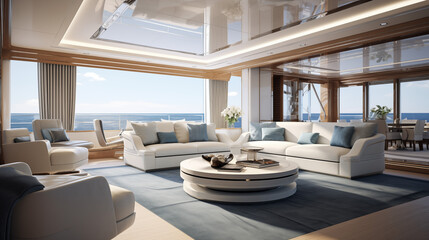 Wall Mural - Lavish yacht boat interior of the living room.