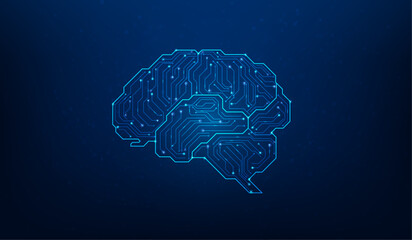 Wall Mural - brain idea technology digital ai line and dot on blue background. creative brainstorm circuit design. vector illustration hi-tech concept.