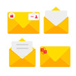 © Miky - Letter envelope with paper document vector illustration. Closed, open with a message e-mail envelopes. Set mailbox vector icons in flat style. Email Envelope Icon