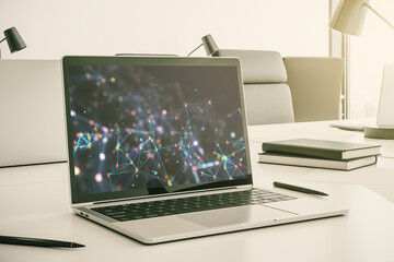 Sticker - Creative abstract wireless technology hologram on modern computer monitor, artificial intelligence and machine learning concept. 3D Rendering