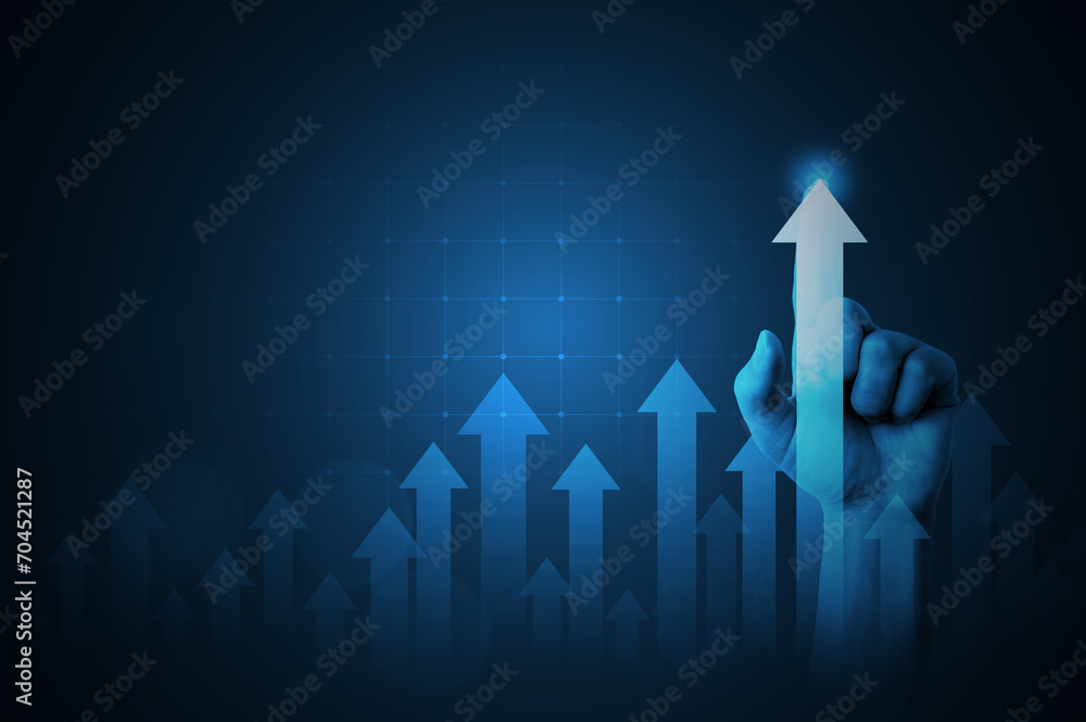 Hand pointing growth arrow success business target of up direction ...