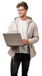 © Ihor - A successful young man is standing with a laptop in his hands. Isolated on transparent background.