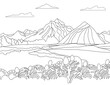 landscape with mountains vector coloring page