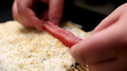 Wall Mural - The chef prepares delicious rolls. Close-up