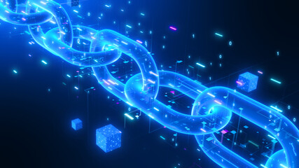 Sticker - blockchain technology concept transparent decentralized storage system. interconnected chain on a da