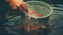 Fish In A Bucket. Stocking With Fish.Generative AI
