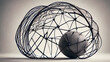 Wireframe of Abstract polygonal geometric shape with mesh net dots lines and connections .  AI generated image, ai