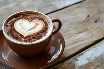 Coffee in cup with heart design on top.