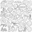 Geology Doodle Icons Black and White Line Art. Science Clipart Hand Drawn Symbol Design.