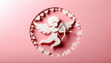 Valentines Day Cupid With Bow And Arrow On Pink Background. Generative AI