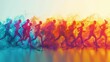 © Kanisorn - Endurance in marathon running, abstract figures of runners with elongated, fluid trails, symbolizing stamina and persistence
