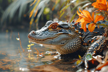 Cayman Or Crocodile. Concept Of Aquatic Hazard As An Exotic Animal. 