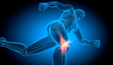 Fototapeta Panele - Running man with pain in knee joint - 3D illustration
