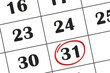 © Liubov - Calendar date, 31 day is circled in red marker. Monthly calendar. Save the date written on your calendar.