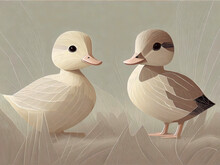 Two Ducklings In Geometric Paper Cut Style