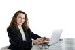 © muse studio - A female manager uses a laptop of a young programmer online student training. Transparent background.
