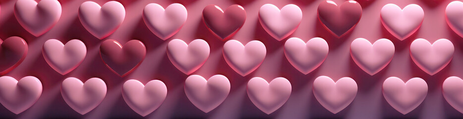 Wall Mural - Abstract panorama background with pink 3d hearts - concept love