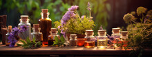 Bottles With Tinctures Of Wild Medicinal Flowers And Herbs.Generative AI