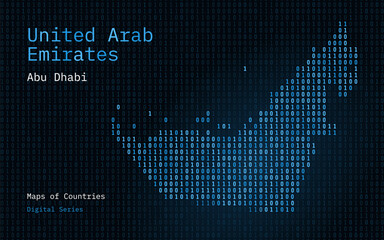 Wall Mural - United Arab Emirates Blue Map Shown in Binary Code Pattern. TSMC. Matrix numbers, zero, one. World Countries Vector Maps. Digital Series