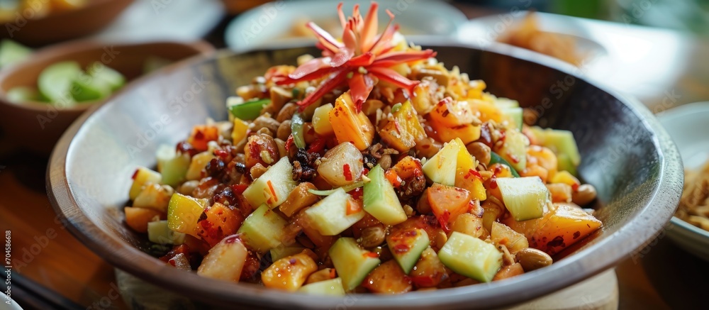 Fruit Rujak In Indonesia, Rujak is a spicy fruit salad made with small fruit pieces ...