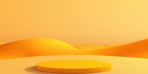 Wall Mural - A displaying platform sets against the serene backdrop of golden sand dunes in the desert.