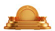 Golden chinese podium for product display isolated on transparent background.