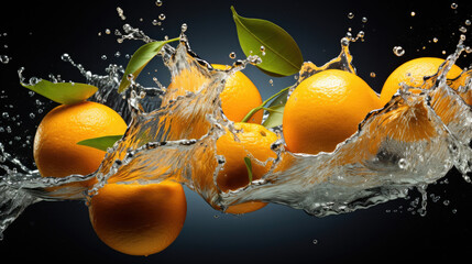 Wall Mural - Smooth Fresh ripe organic Orange Tropical Fruits slices and falling into water and splashes