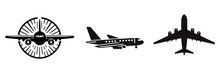 Set Of Plane, Flight Transport Symbol, Travel Sign, Vector Illustration.
