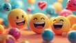 Emoticon smiley face with colorful balloons background
