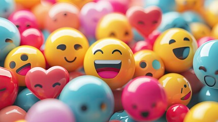 Wall Mural - Smileys with different emoticons on colorful background