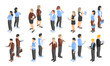 © MicroOne - Isometric isolated office people. Business characters with gadgets, managers and administrator. Man talk and drink coffee, look on watch flawless vector set