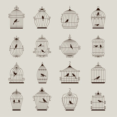 Wall Mural - bird cage. decorative metal houses for domestic birds recent vector cage silhouettes