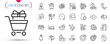 Pack of Cloud sync, Lease contract and Bell line icons. Include Trade chart, Place, Bike timer pictogram icons. Cogwheel, Depression treatment, Search puzzle signs. Inventory cart. Vector