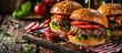 Independence Day food: American flag-themed beef burgers with rosemary.