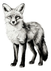 Wall Mural - hand drawn standing fox. tod sketch portrait, foxy animal black etching vector illustration